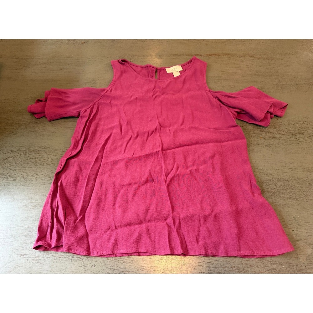 Loft Outlet Magenta Pink Cold Shoulder Ruffle Sleeve Blouse Top XS 433295